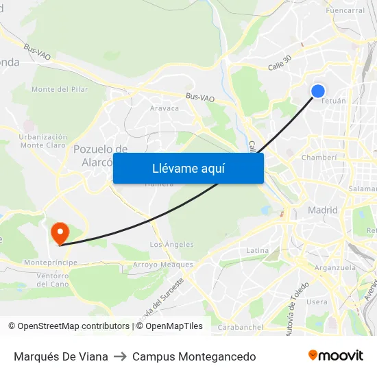 Marqués De Viana to Campus Montegancedo map