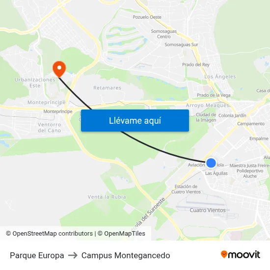 Parque Europa to Campus Montegancedo map