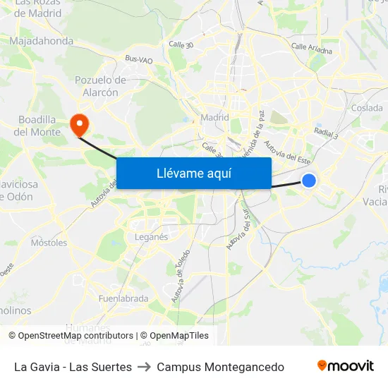 La Gavia - Las Suertes to Campus Montegancedo map
