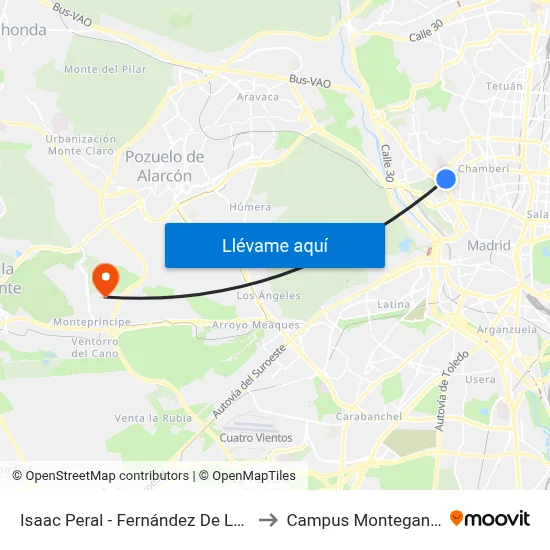 Isaac Peral - Fernández De Los Ríos to Campus Montegancedo map