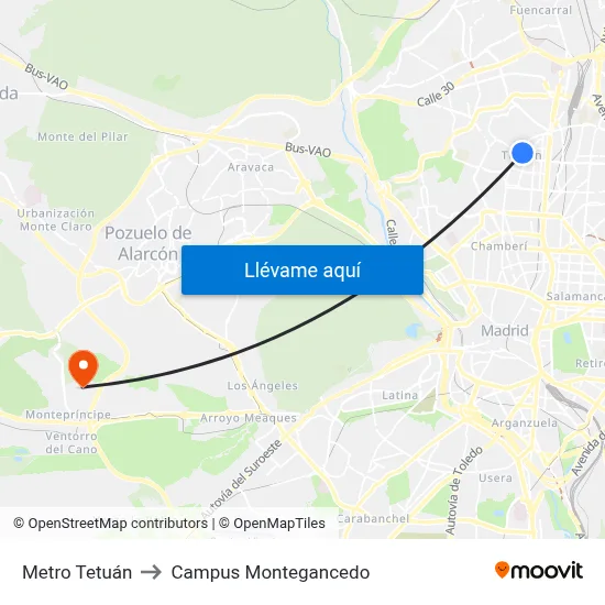 Metro Tetuán to Campus Montegancedo map