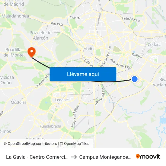 La Gavia - Centro Comercial to Campus Montegancedo map
