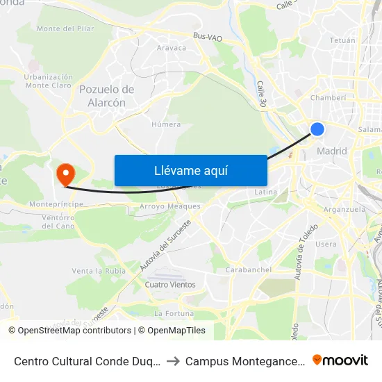 Centro Cultural Conde Duque to Campus Montegancedo map