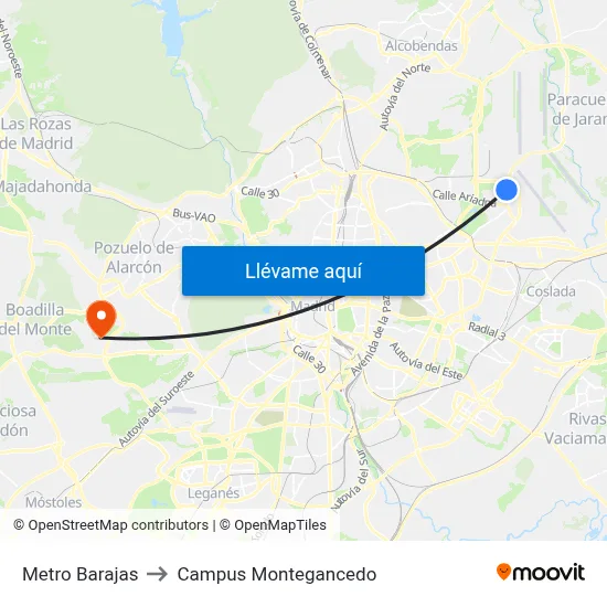 Metro Barajas to Campus Montegancedo map