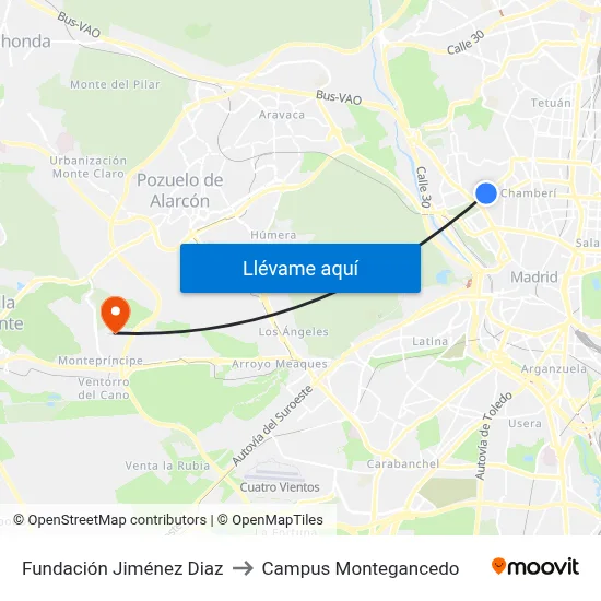 Fundación Jiménez Diaz to Campus Montegancedo map