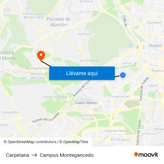 Carpetana to Campus Montegancedo map