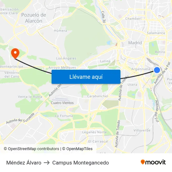 Méndez Álvaro to Campus Montegancedo map