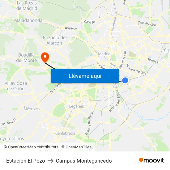 Estación El Pozo to Campus Montegancedo map
