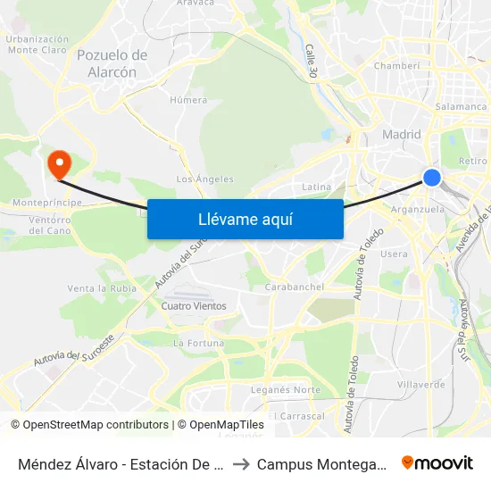 Méndez Álvaro - Estación De Atocha to Campus Montegancedo map