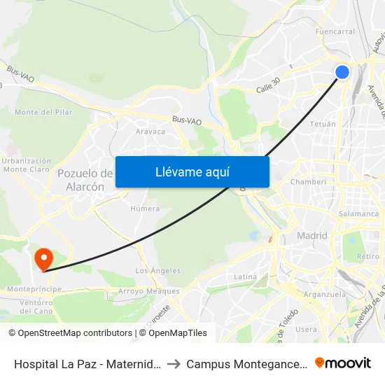 Hospital La Paz - Maternidad to Campus Montegancedo map