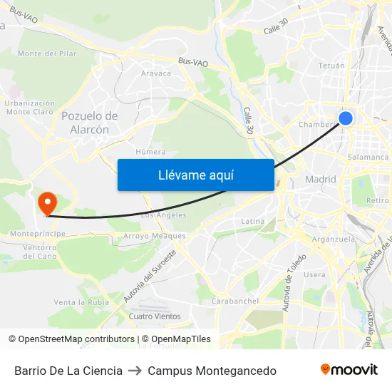 Barrio De La Ciencia to Campus Montegancedo map