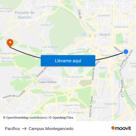 Pacífico to Campus Montegancedo map