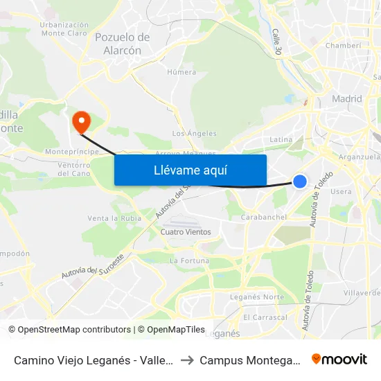 Camino Viejo Leganés - Valle De Oro to Campus Montegancedo map