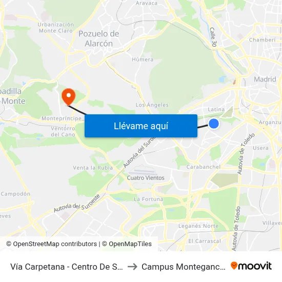 Vía Carpetana - Centro De Salud to Campus Montegancedo map