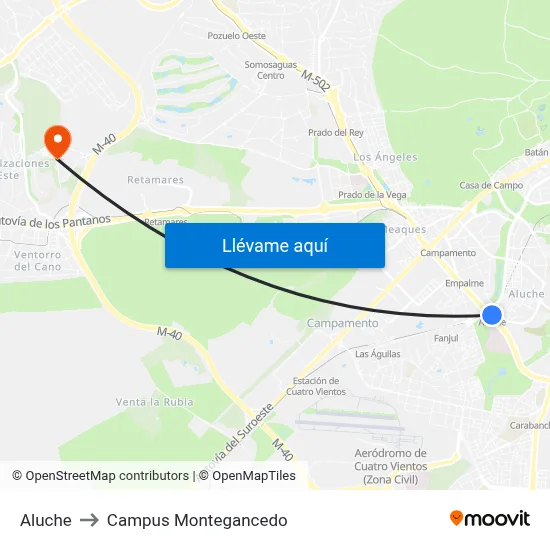 Aluche to Campus Montegancedo map