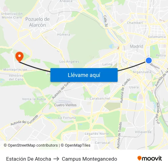 Estación De Atocha to Campus Montegancedo map