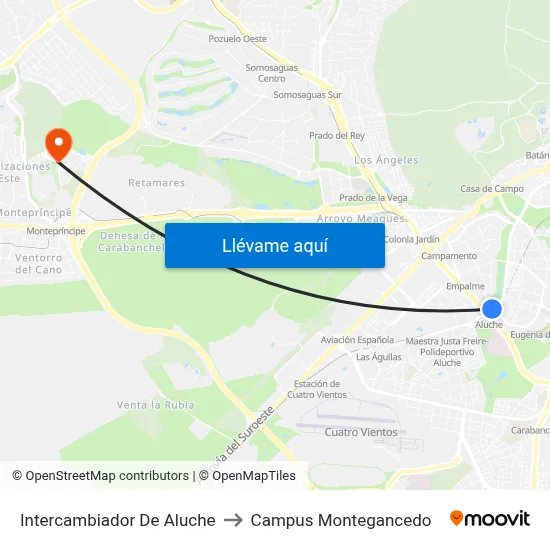 Intercambiador De Aluche to Campus Montegancedo map