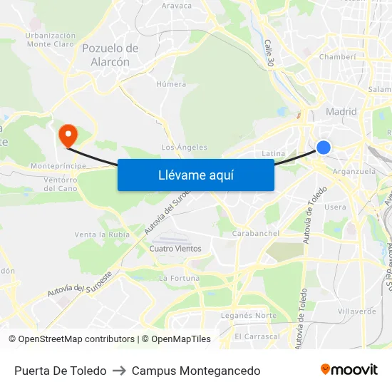 Puerta De Toledo to Campus Montegancedo map