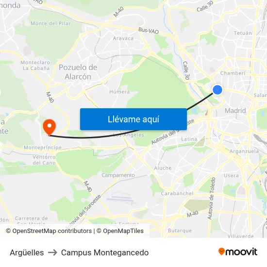 Argüelles to Campus Montegancedo map