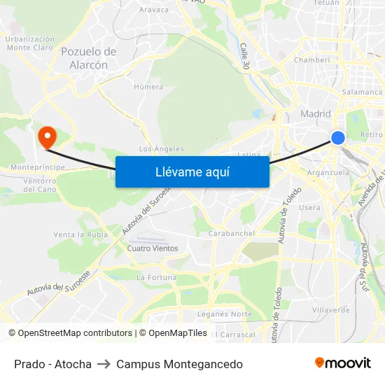 Prado - Atocha to Campus Montegancedo map