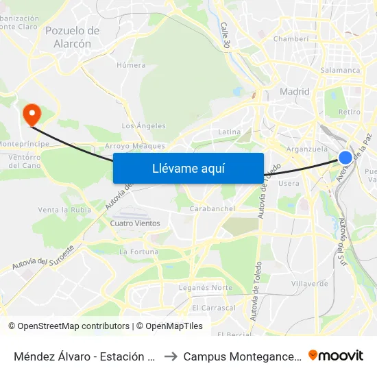 Méndez Álvaro - Estación Sur to Campus Montegancedo map
