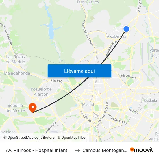 Av. Pirineos - Hospital Infanta Sofía to Campus Montegancedo map