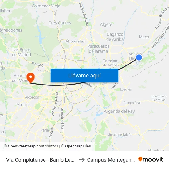 Vía Complutense - Barrio Ledesma to Campus Montegancedo map