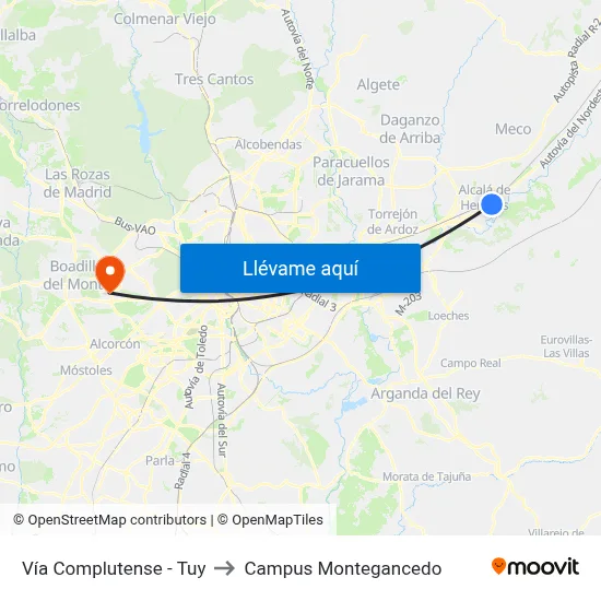 Vía Complutense - Tuy to Campus Montegancedo map