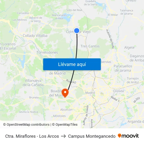 Ctra. Miraflores - Los Arcos to Campus Montegancedo map
