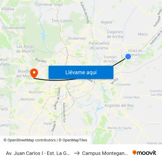 Av. Juan Carlos I - Est. La Garena to Campus Montegancedo map