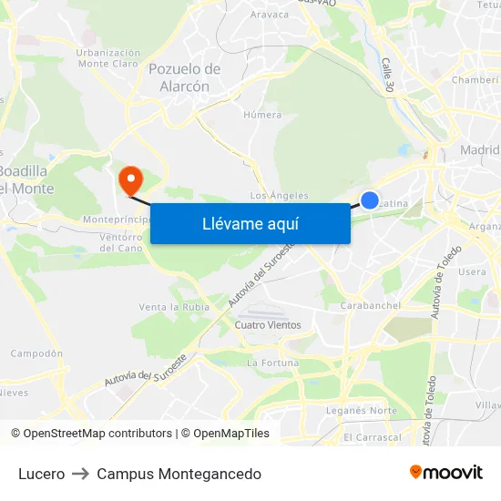 Lucero to Campus Montegancedo map