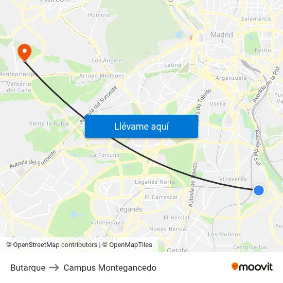 Butarque to Campus Montegancedo map