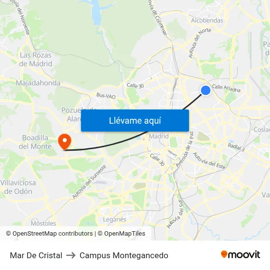 Mar De Cristal to Campus Montegancedo map