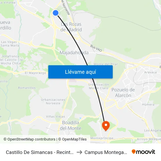 Castillo De Simancas - Recinto Ferial to Campus Montegancedo map