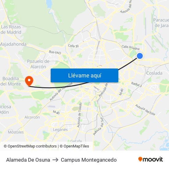 Alameda De Osuna to Campus Montegancedo map