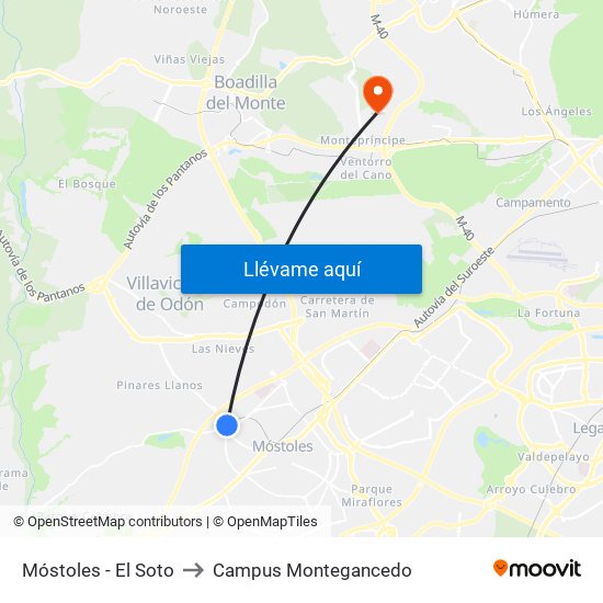 Móstoles - El Soto to Campus Montegancedo map