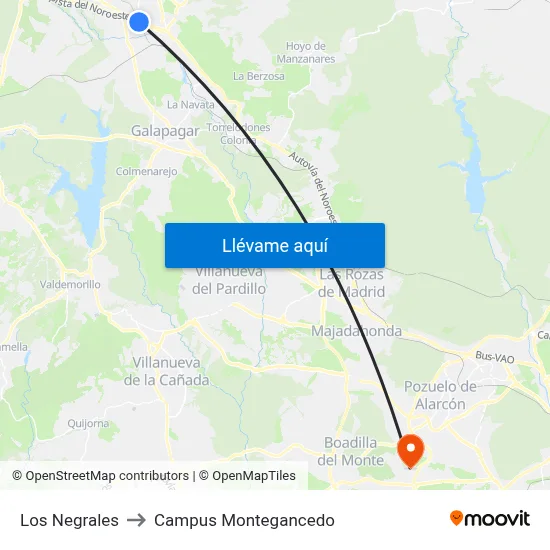Los Negrales to Campus Montegancedo map