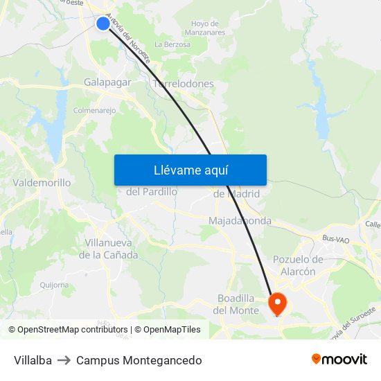 Villalba to Campus Montegancedo map