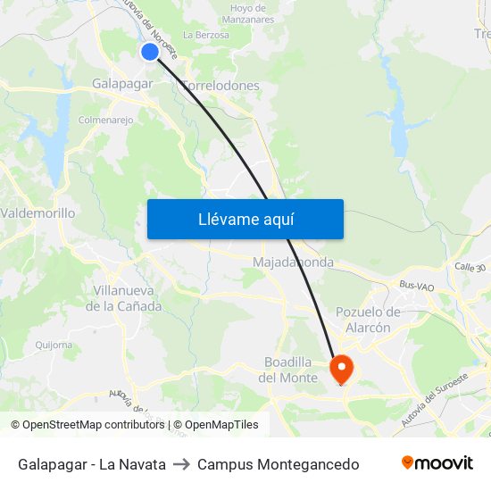 Galapagar - La Navata to Campus Montegancedo map