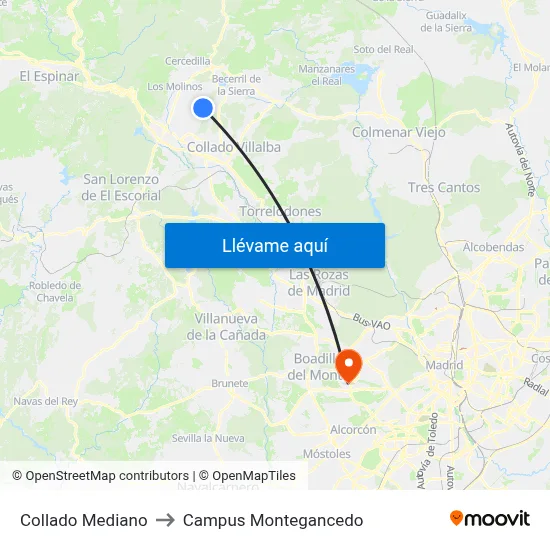 Collado Mediano to Campus Montegancedo map