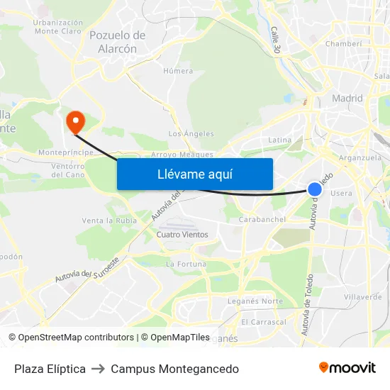 Plaza Elíptica to Campus Montegancedo map