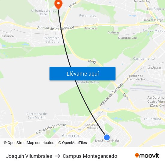 Joaquín Vilumbrales to Campus Montegancedo map