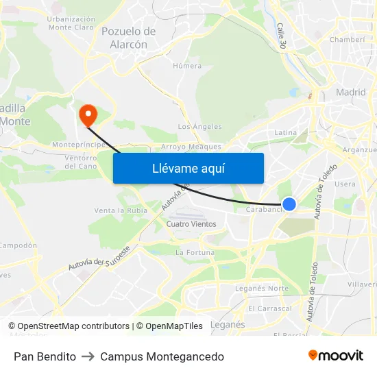 Pan Bendito to Campus Montegancedo map