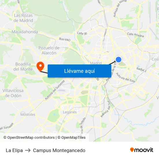 La Elipa to Campus Montegancedo map