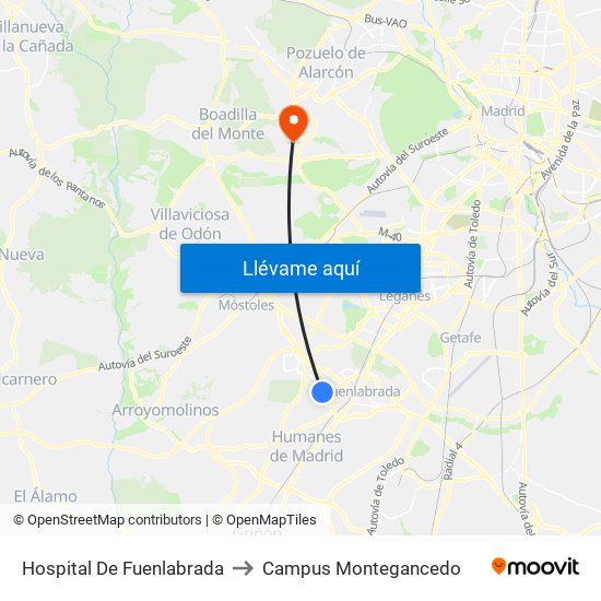 Hospital De Fuenlabrada to Campus Montegancedo map