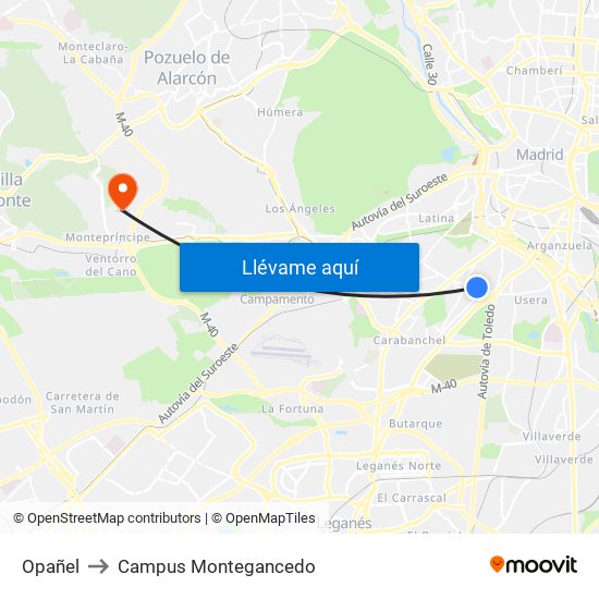 Opañel to Campus Montegancedo map