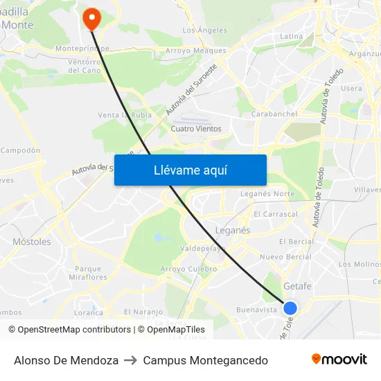 Alonso De Mendoza to Campus Montegancedo map