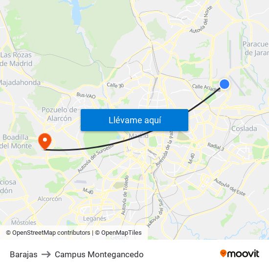 Barajas to Campus Montegancedo map