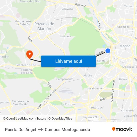 Puerta Del Ángel to Campus Montegancedo map