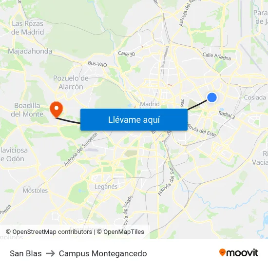 San Blas to Campus Montegancedo map